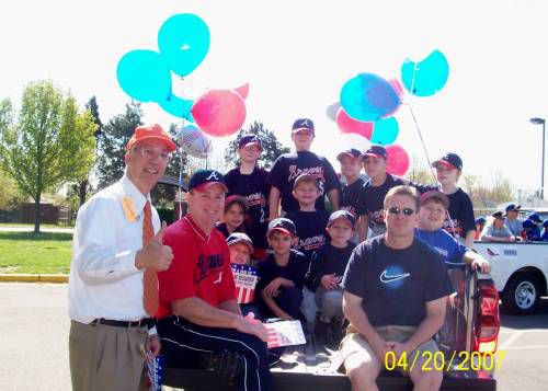 Delgaudio wishes Braves "good luck" in the opening day parade for the Lower Loudoun Little League. Over 1,000 boys and their families participated in a procession along  Sterling Boulevard and then ceremonies at the LLLL field in Sterling on April 21, 2007.