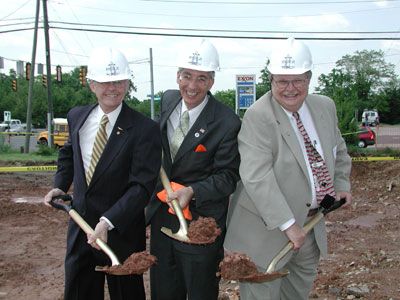 Delegate Richard Black, Member of the House of Delegates Committee on
Transportation and Supervisor Eugene Delgaudio and Commonwealth
Transportation Board (CTB) member Hobie Mitchel shovel the first dirt at
the groundbreaking of the Church Road and Route 28 intersection which
will cut travel time to just minutes.