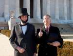 Supervisor Eugene Delgaudio visits with Abraham Lincoln at the Lincoln Memorial prior to Presidents Day 2003 to honor Abraham Lincoln.